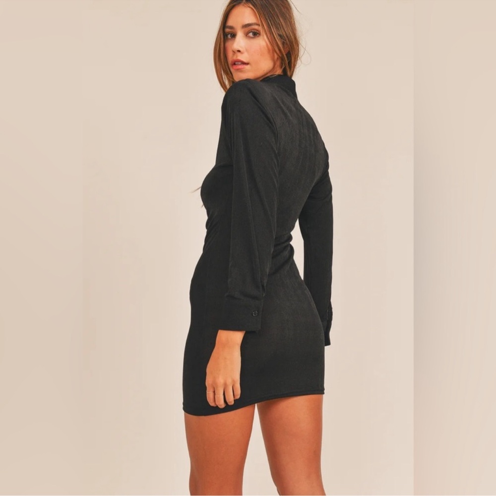 MABLE Black Ruched Button Down Shirt Dress Women’s M - Picture 7 of 7